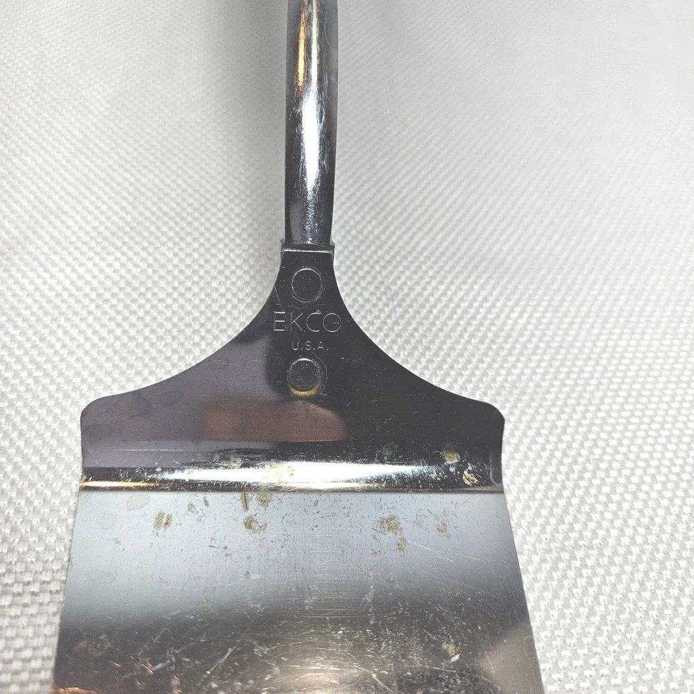 Vintage EKCO Slotted Spatula Turner Stainless Steel Off White Handle Made in USA